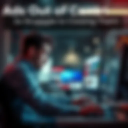 A person sitting at a computer looking frustrated while trying to close multiple ads on the screen.