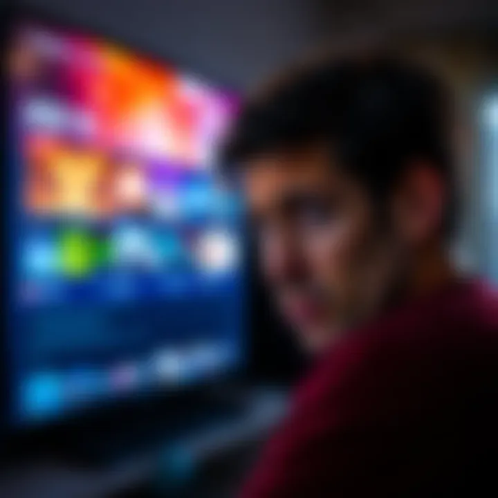 A person with a frustrated expression staring at a TV showing ads, showing disappointment over lack of rewards after viewing