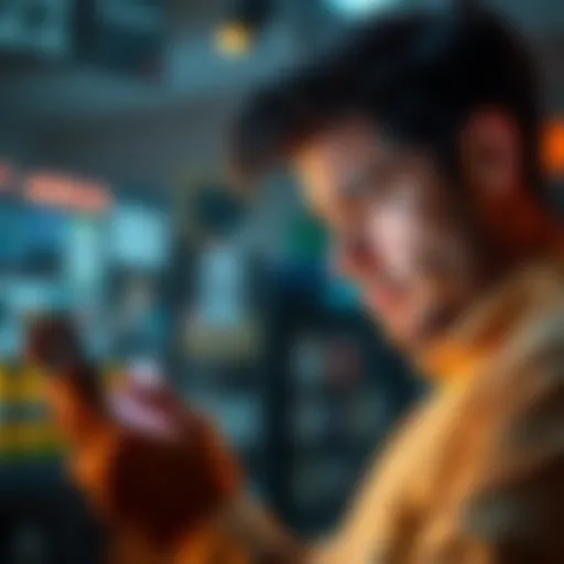 Frustrated person looking at ads on phone A person frowning while scrolling through a phone filled with ads, showing their frustration