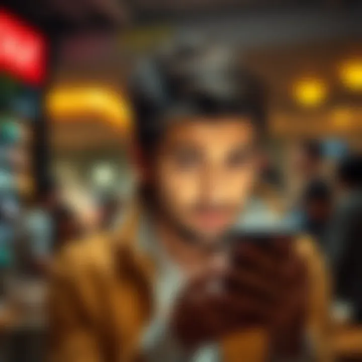 Individual looking at a phone with a worried expression, indicating frustration with stuck funds in an app