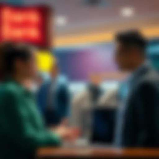 A person appears upset while talking to a bank teller about a cash withdrawal error