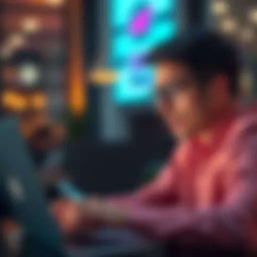 A person looks frustrated while checking their bank account on a laptop, indicating a pending ACH withdrawal issue.