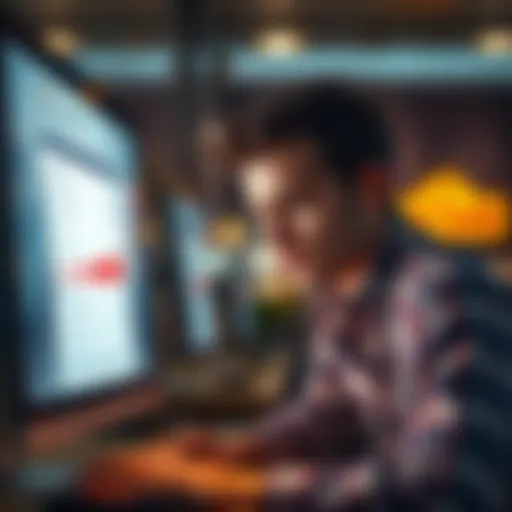 A person appears worried while looking at their computer screen, displaying a bank statement with account limitations