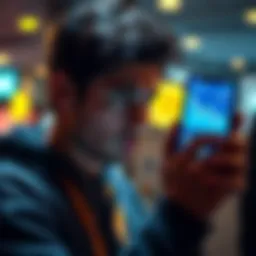 A person looking worried while checking Bitcoin on their phone, showing a downward trend on the screen