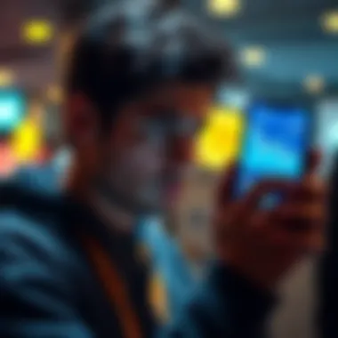 A person looking worried while checking Bitcoin on their phone, showing a downward trend on the screen