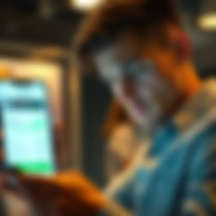 Frustrated person checking bank account A person looking at their phone with a concerned expression, showing a bank account view with missing funds after selling Solana