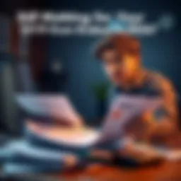 Frustrated person checking paperwork A person looking stressed while checking a stack of tax documents on a desk, with a computer and calculator in the background