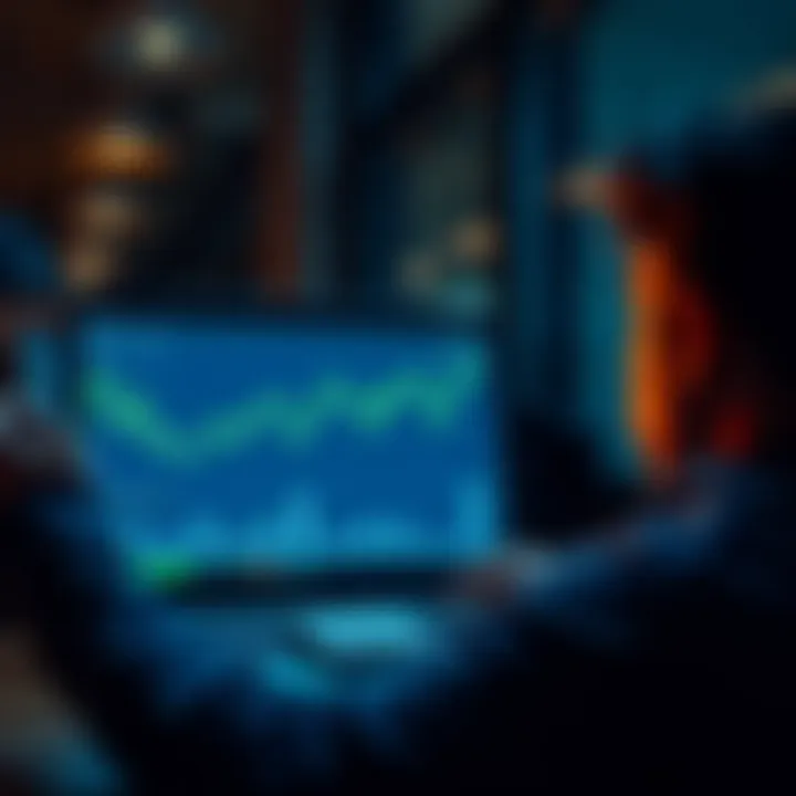 A person looks worried while viewing their bank account and Kraken platform on a laptop, with a visible chart showing losses and dollar signs on the screen.