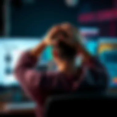 A person looks frustrated at a computer, hands on their head, with account setup on the screen showing the wrong profession selected.