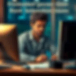 A person sitting at a desk looking frustrated while trying to get support for rent redemption issues on their computer.