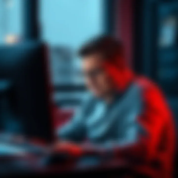 A frustrated person sitting in front of a computer, showing signs of anger while trying to cancel a Microsoft 365 subscription