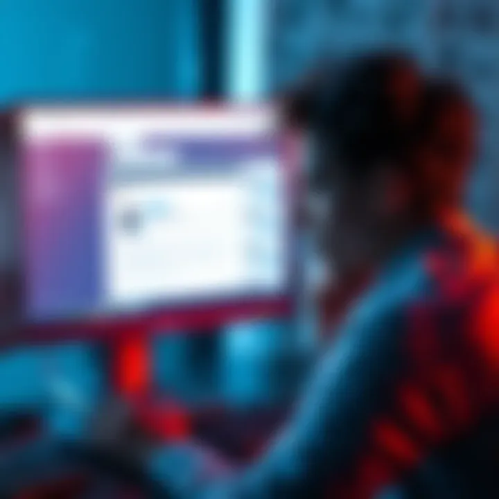 A person looking stressed at their computer, showing an email thread about funds on hold. The screen displays a chatbot window and unresponsive email notifications.
