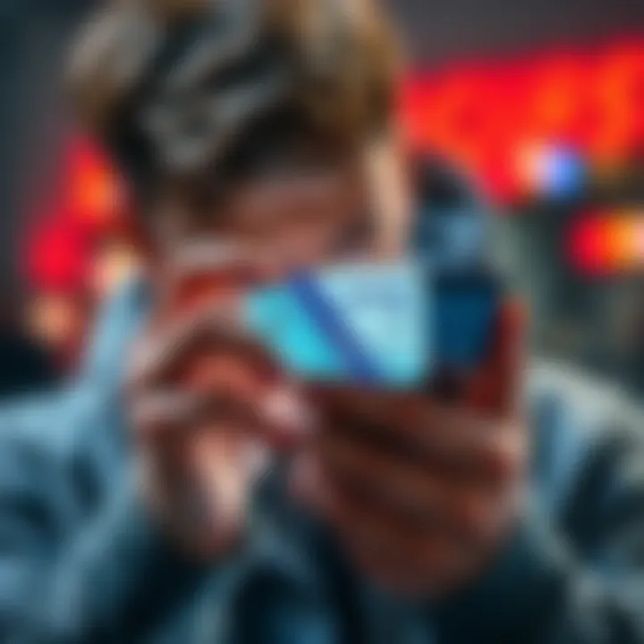 Frustrated person looking at a frozen card on a smartphone A person showing frustration while looking at their smartphone displaying a frozen Curve card, symbolizing customer service issues