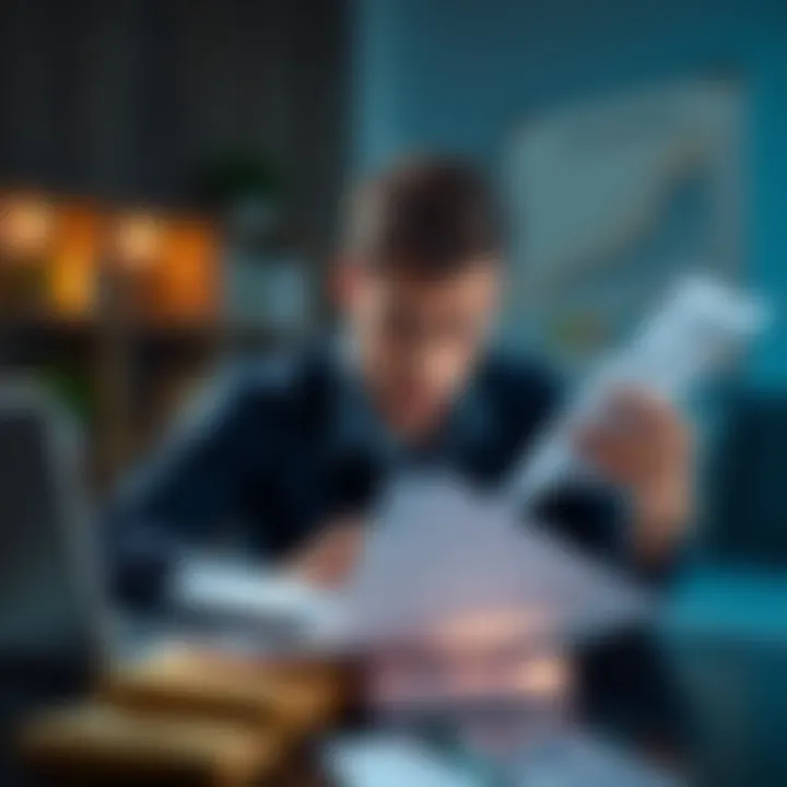 A person looking stressed while reviewing financial papers and a laptop, reflecting the challenge of dealing with account closure and tax issues.