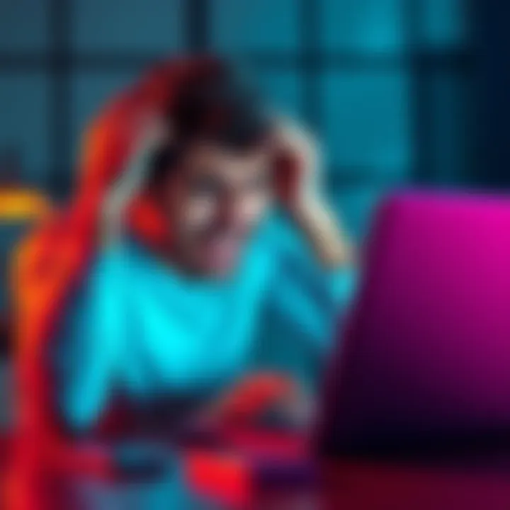 A person looking stressed while using a laptop, showing frustration with online fund transfer issues to Metamask wallet