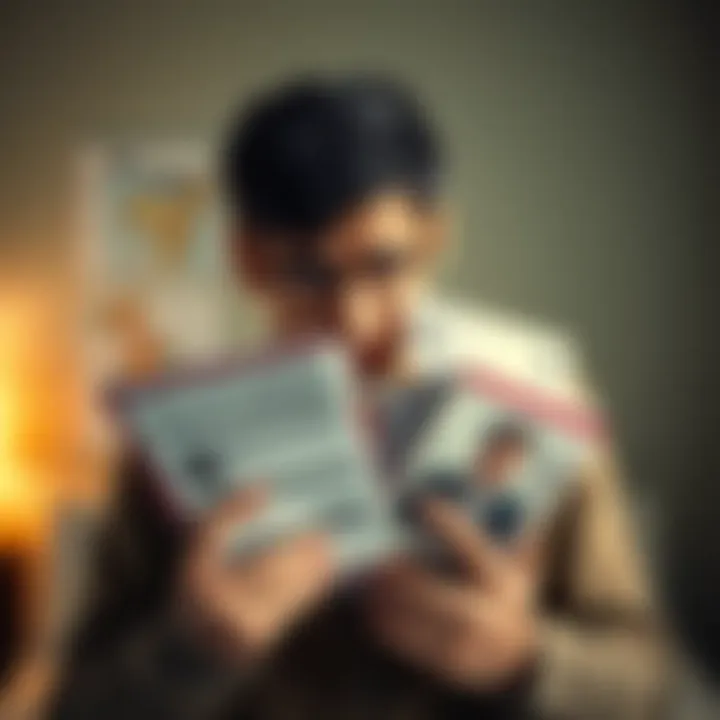 A tired individual holding various ID documents, looking frustrated with multiple identity checks