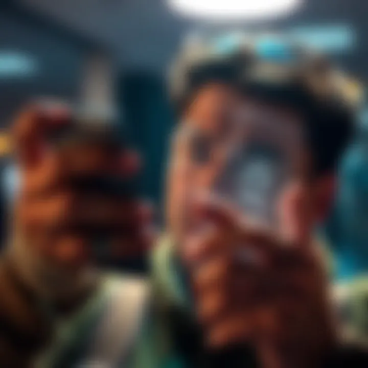 A person looking at their phone with a frustrated expression, showing a screen with an ID verification error message
