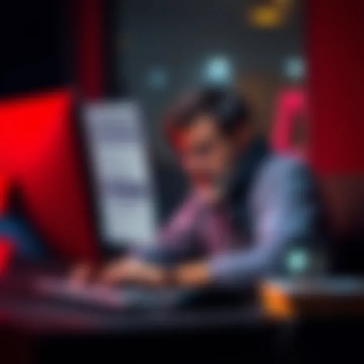A person looking frustrated while sitting at a computer, trying to complete a lengthy online survey questionnaire.