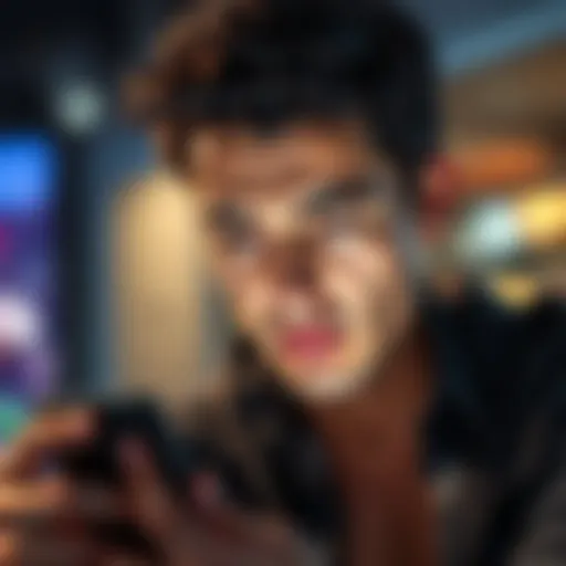 A concerned person staring at their phone, showing signs of frustration after not receiving a cash prize from an app.