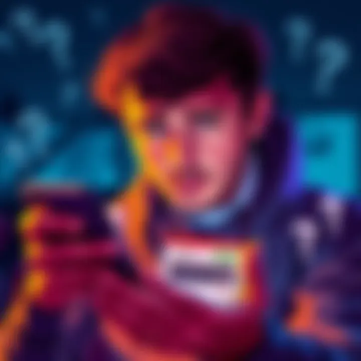 Person frustrated over lost money transfer A person looks stressed while checking their bank app for a missing SWIFT transfer, symbols of confusion and frustration around them.