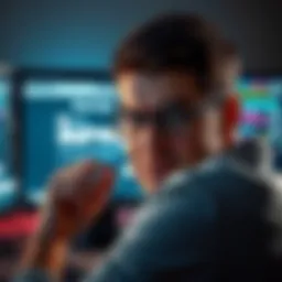 A person looking annoyed while staring at a computer screen displaying a survey message, symbolizing frustration with being screened out of surveys on Atlas Earth.