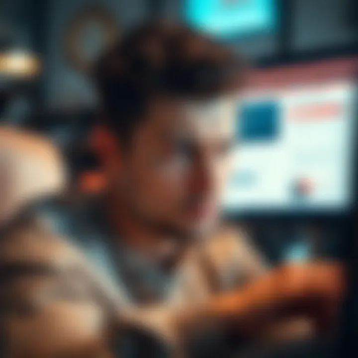 A person frowning at a computer screen showing a confusing survey layout