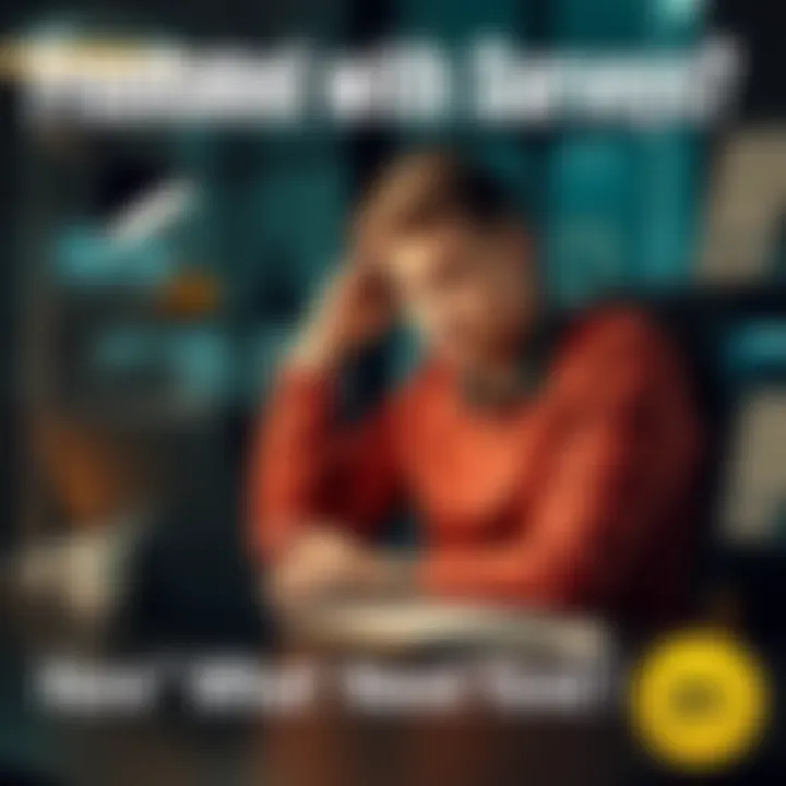 A person sitting at a desk looking frustrated while completing an online survey on their laptop