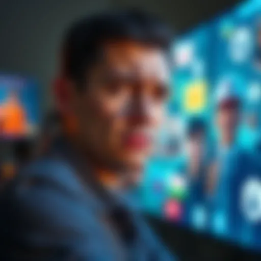 A person looking annoyed while watching a long advertisement on a screen.