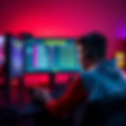A gamer looks upset while playing a minigame on a computer, noticing bots outperforming them. The screen displays an animated leaderboard showing high scores from bots.