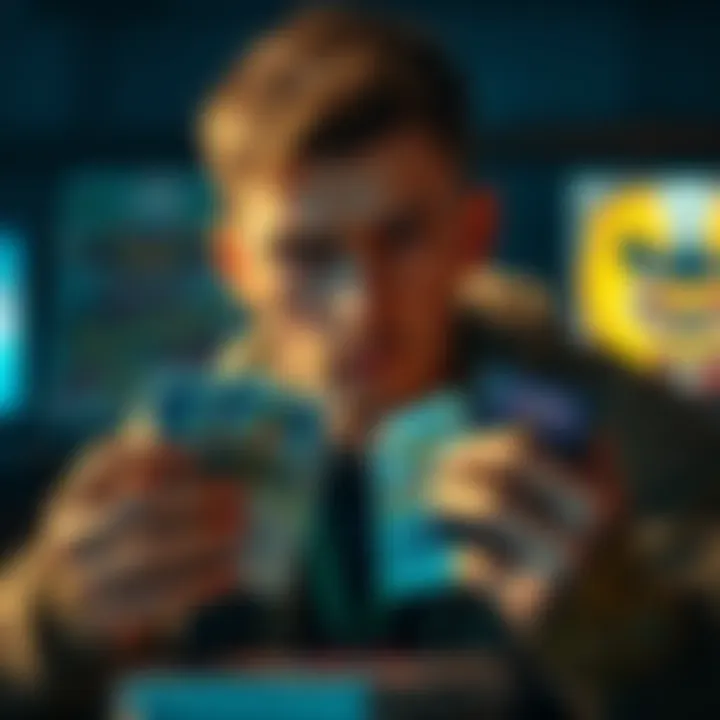 A player looking disappointed while holding gaming cards, showing frustration over not getting legendary cards.