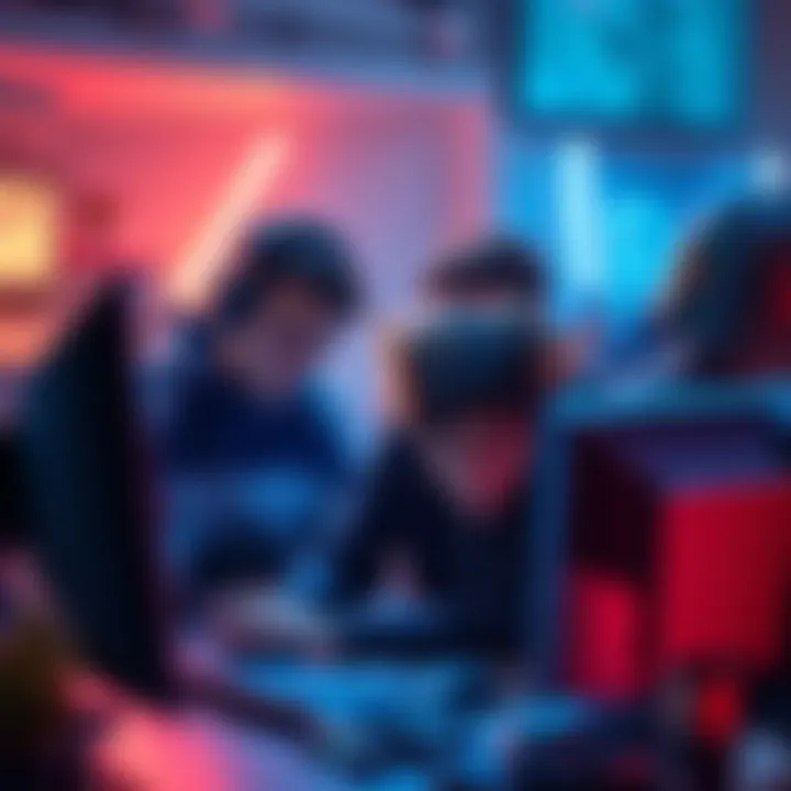 Group of players expressing frustration while looking at their screens in a gaming environment
