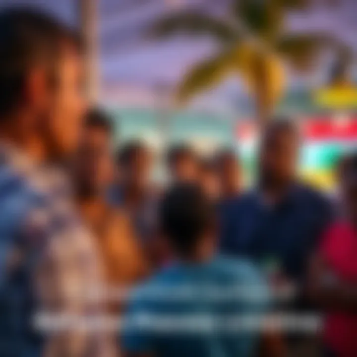 A group of residents gathered in a public space, expressing concerns about delays in the Bahamas process timeline.