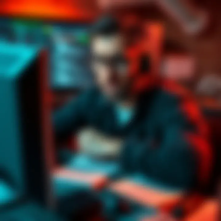 A security researcher looks upset while reviewing vulnerability reports on a computer. Papers with bug notes are scattered around.