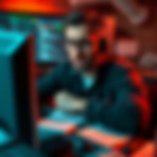 Frustrated Security Researcher A security researcher looks upset while reviewing vulnerability reports on a computer. Papers with bug notes are scattered around.