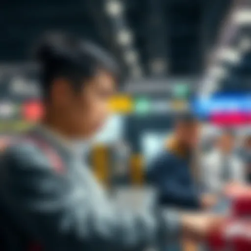 A shopper looks upset while checking their Curve card at the counter, with a cashier waiting nearby, showing signs of confusion.