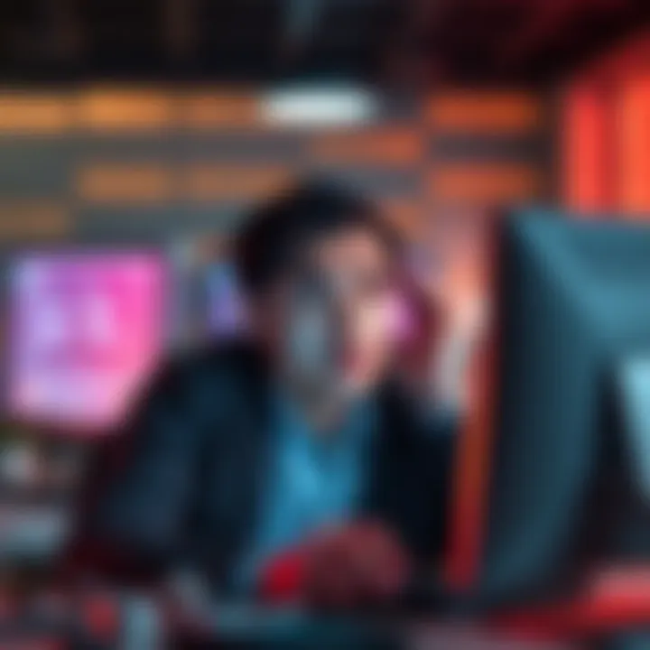 A person looking disappointed while using a computer for surveys, expressing frustration over being screened out.