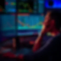 A frustrated person looking at a computer screen displaying negative trading results, holding their head in disappointment.