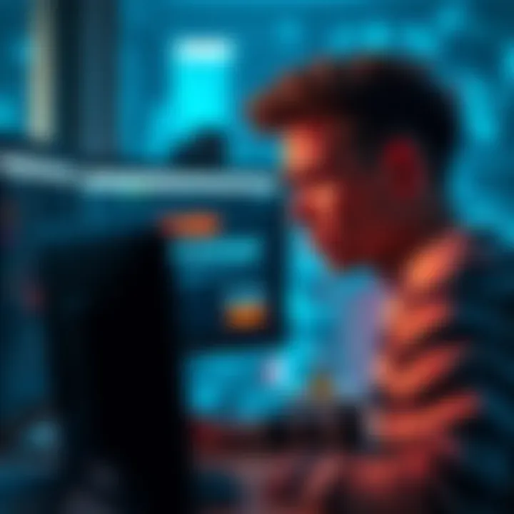 Frustrated user after account closure A person looking frustrated while using a computer, with a closed account notification on the screen and assets being liquidated to fiat.