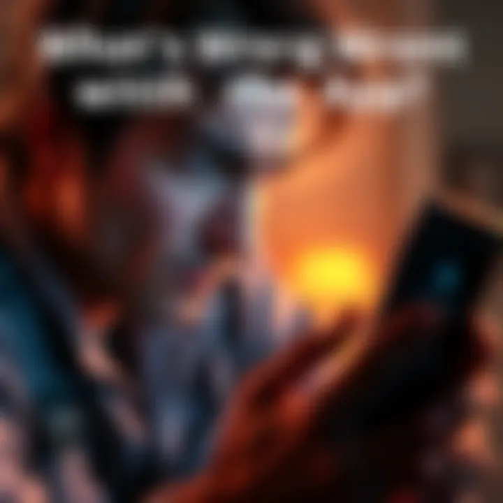 A frustrated user looking at a smartphone displaying an app error message