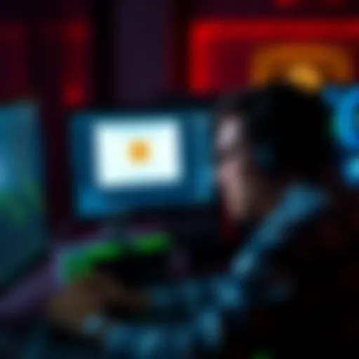 A frustrated person looks at their computer screen, showing a locked account message for Bitcoin withdrawal issues.