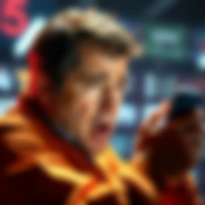 A person looking frustrated while using a smartphone with the app crashing on screen