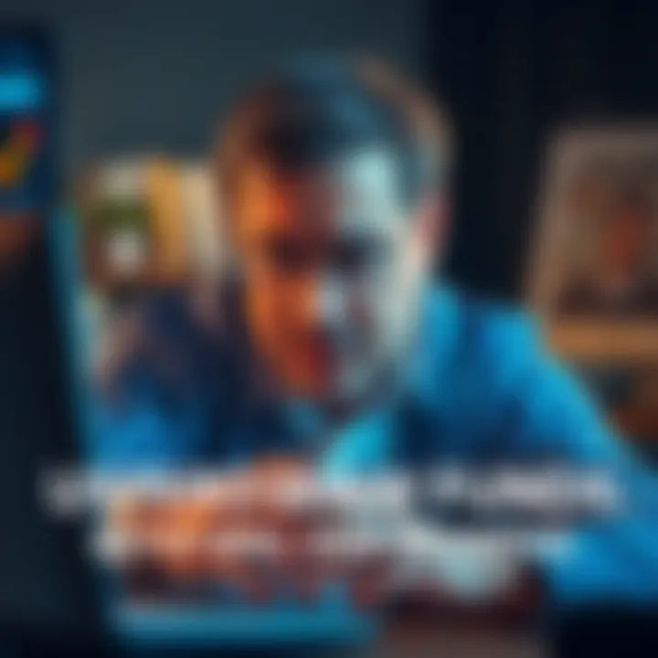 Frustrated individual looking at a computer screen, expressing concern about not being able to withdraw funds, with a worried expression