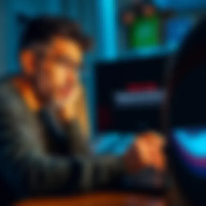 Frustrated User with Laptop A concerned person looking at a laptop screen showing error messages