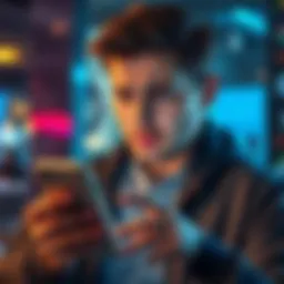 A frustrated person looking at their phone, showing disappointment after being denied access to their financial account.