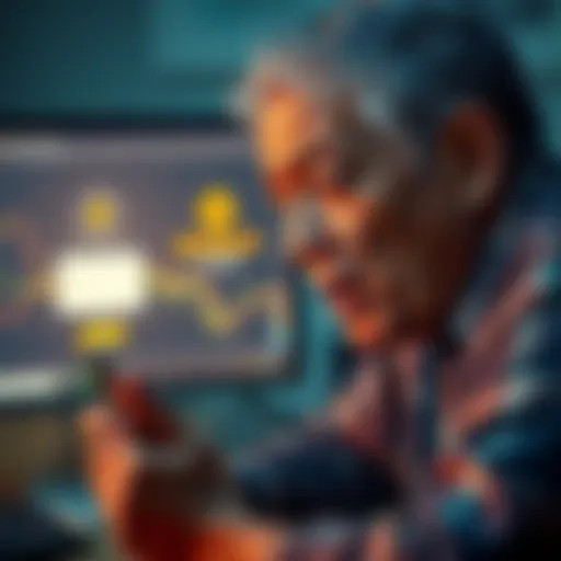 A Florida resident looks stressed while trying to access Binance account on their phone, with a computer showing the Binance login screen in the background.