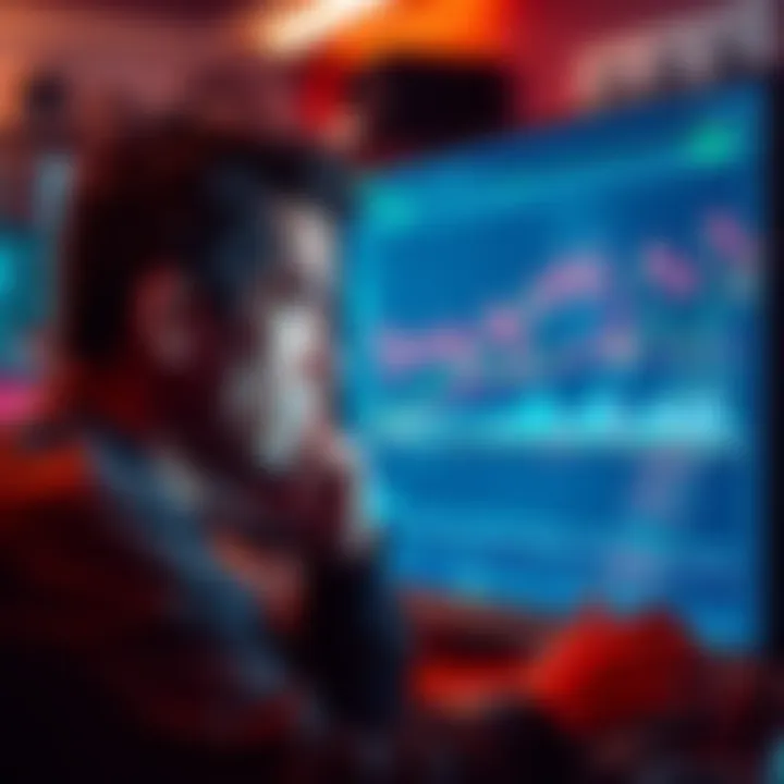 A frustrated person staring at a computer screen showing a complex portfolio line chart with unclear data