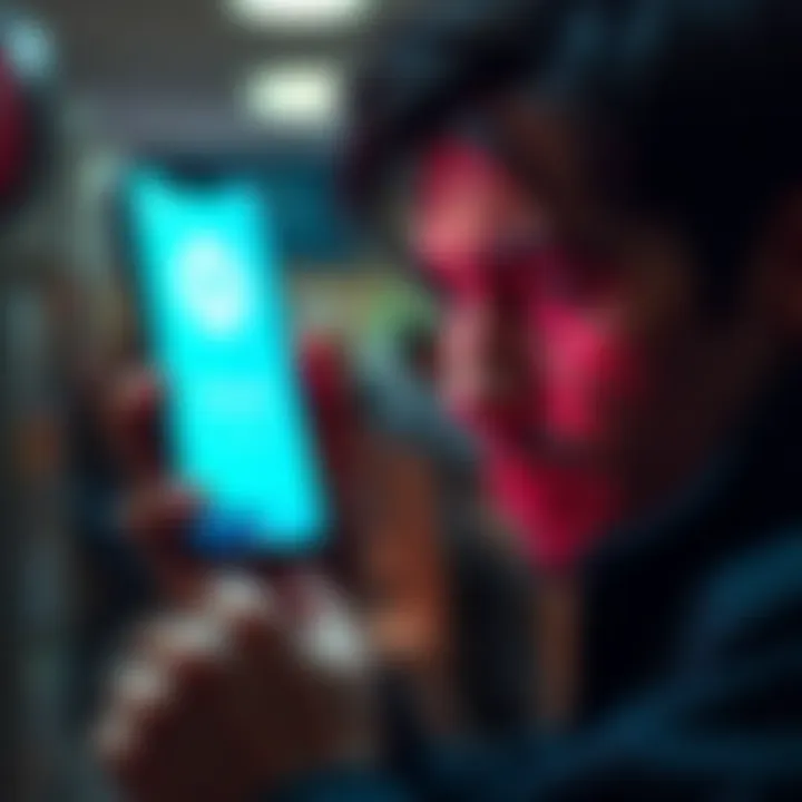 A person looking stressed while trying to access their bank account on a smartphone, with a Revolut logo visible on the screen