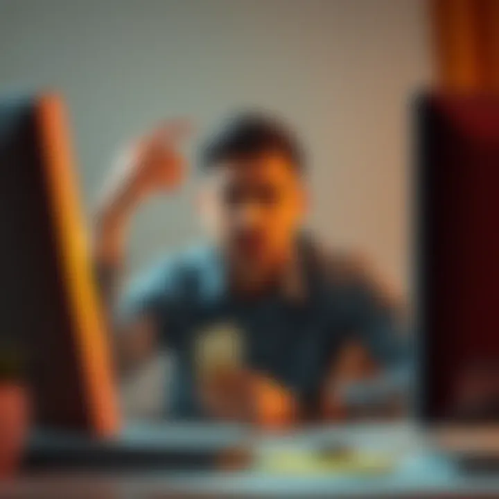 A person looking stressed while trying to transfer money on a computer, symbolizing the struggle of transferring funds to Binance.