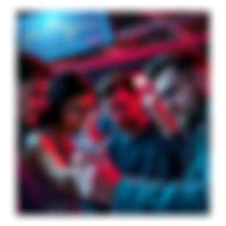 Frustrated users exploring new CEX accounts A group of people discussing and looking at different centralized exchange options on screens, showing expressions of frustration and curiosity.