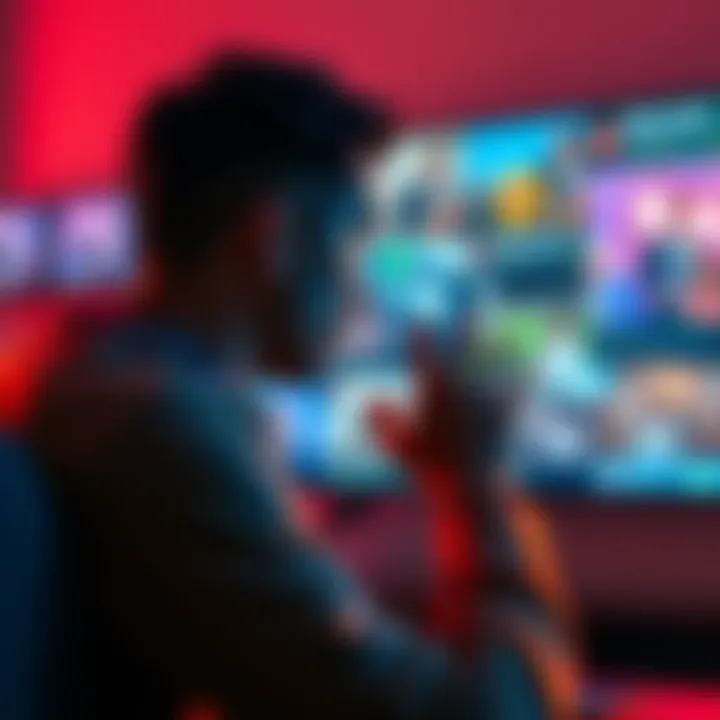 Person with a frustrated expression watching TV with multiple ad interruptions